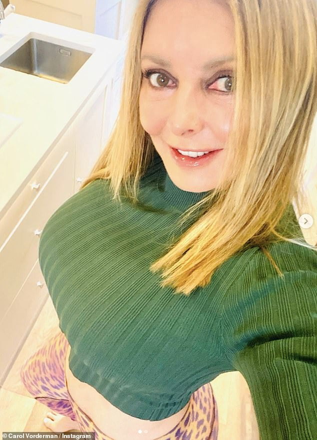 Carol Vorderman 61 Shows Off Her Ample Assets And Tiny Waist In A Green Busty Skintight Crop