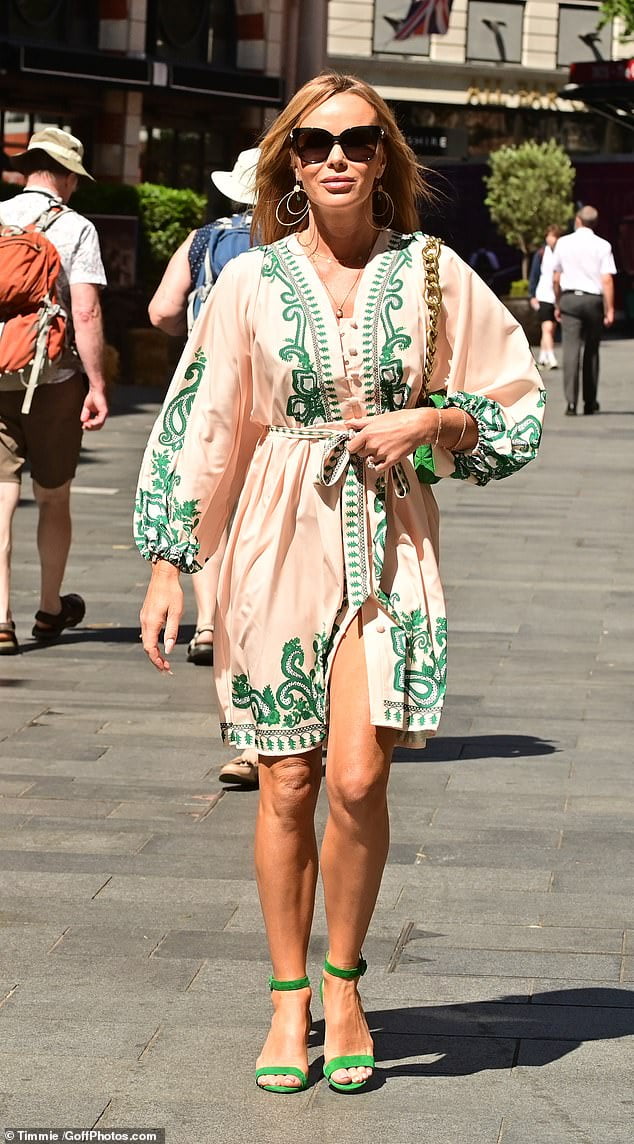 Amanda Holden, 51, nails boho chic in a puff sleeve dress with waist ...