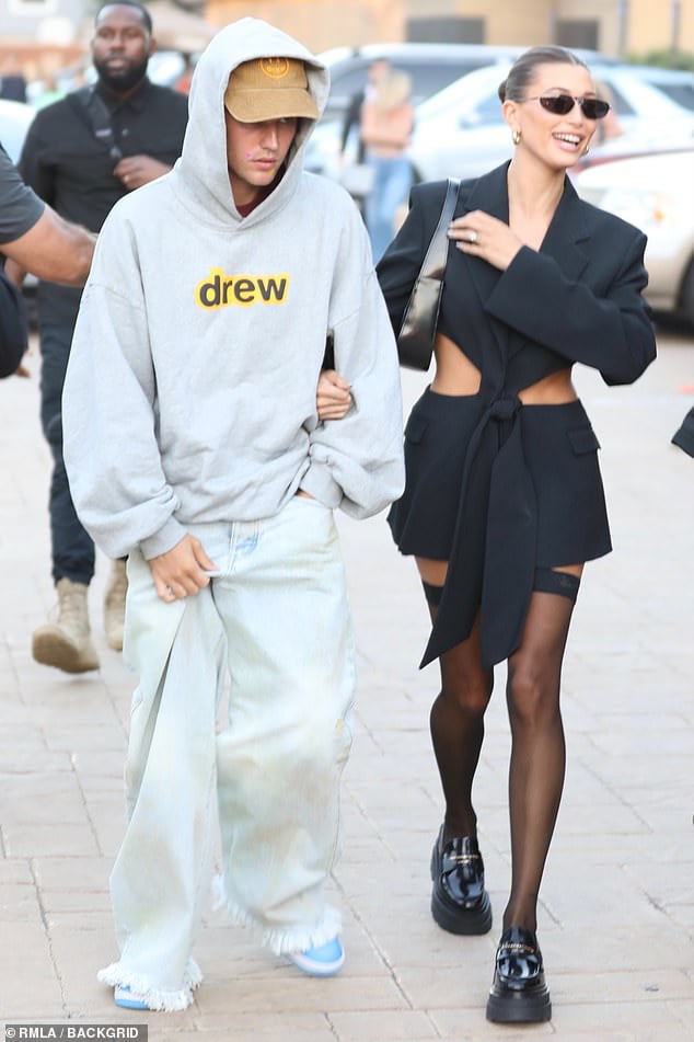 Justin Bieber models Drew House as Hailey flashes the flesh at Kendall