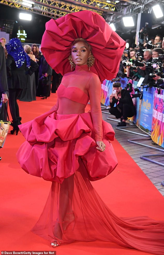 Janelle Monae wows in a red sheer gown at the Glass Onion A Knives Out