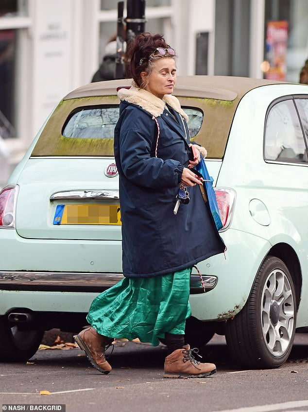 Helena Bonham Carter Goes For A Stroll In A Quirky Satin Skirt And ...