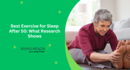 Woman over 50 doing gentle yoga at home to improve her sleep
