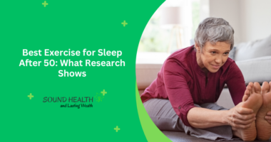 Woman over 50 doing gentle yoga at home to improve her sleep